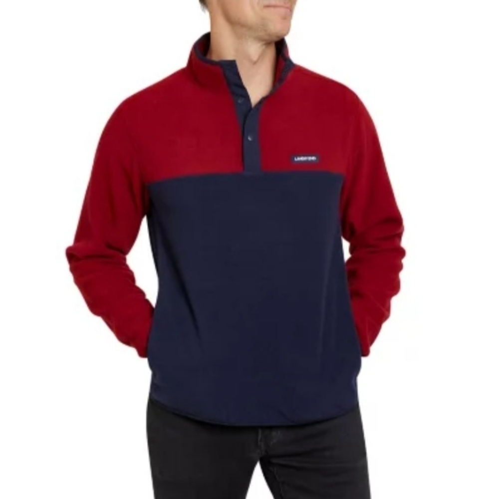 Lands' End Heritage Fleece Snap Neck Pullover Navy/Red Size XL